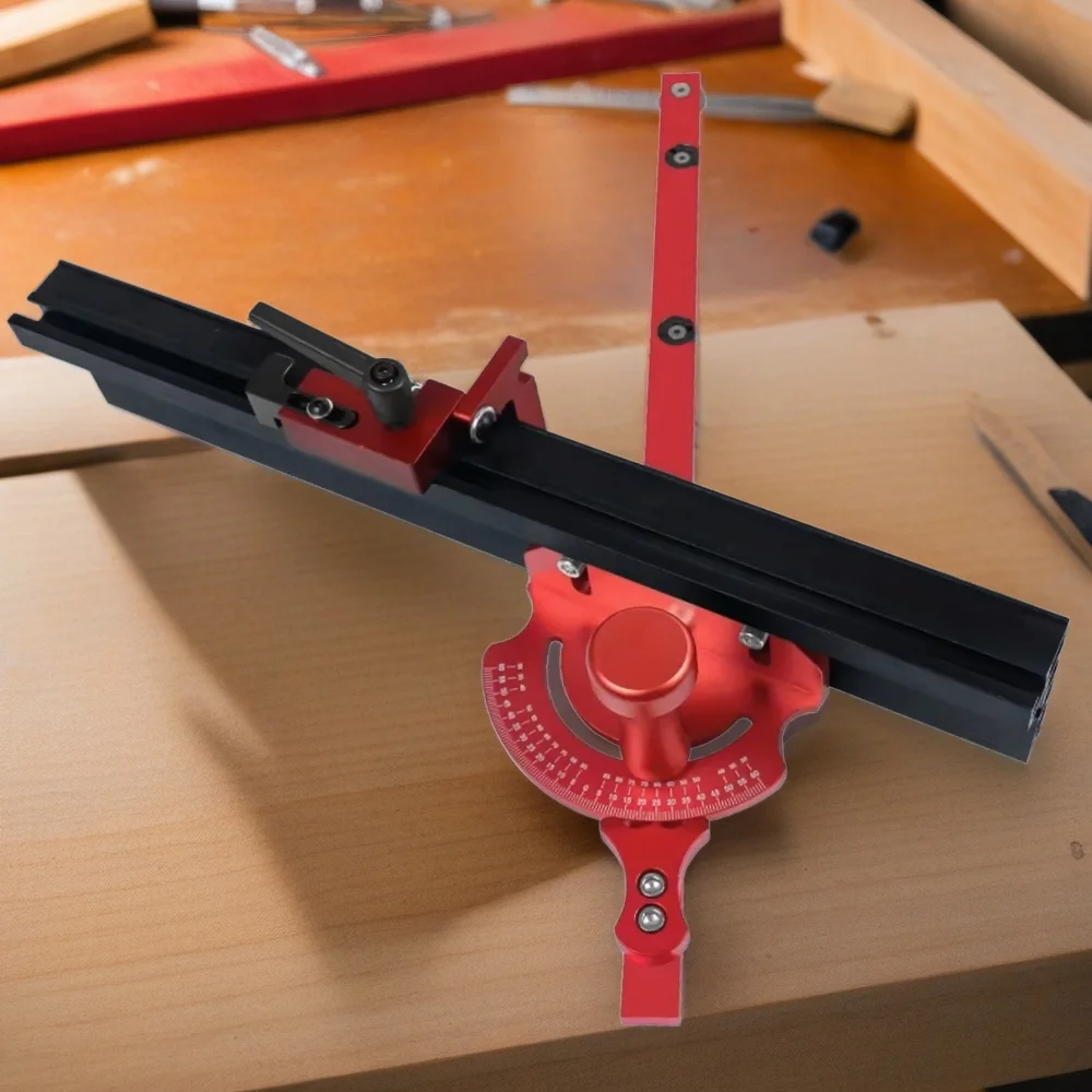 Precision Table Saw Miter Gauge Tool Set - W/ Universal T Slot Miter Track Fence Stop And Push Handle T Track Angle Ruler