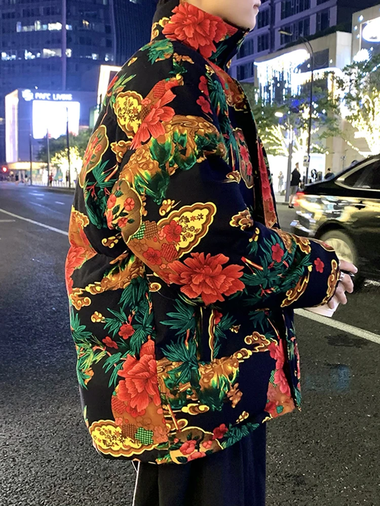 

Зимний хлопковый джерт Thiened для мужчин с большими цветами, одинаковые пары для хлеба, антихолодная одежда, молодежная зимняя модная одежда...