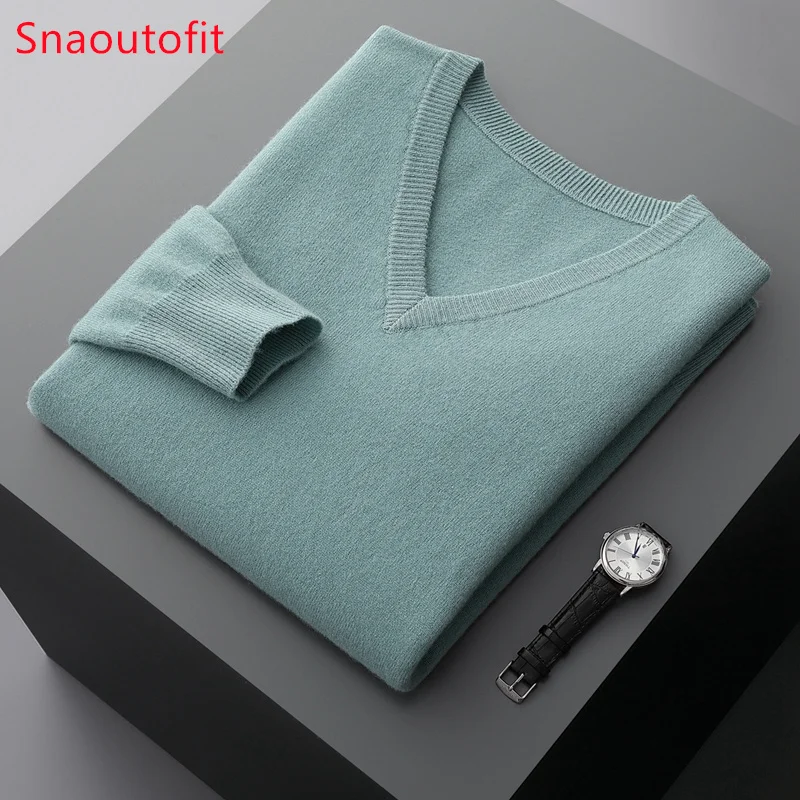 2023 Spring and Autumn Men\'s Cashmere Sweater Large Size Loose V-Neck Basic Wool Knitting Sweater Men\'s Business Casual Pullover