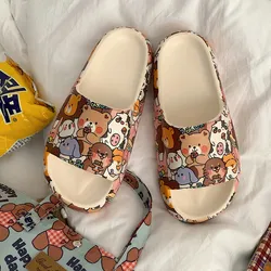 Women Cute Slippers Soft And Thick Soles Cute Cartoon Print Slippers For Female 2024 Summer Beach Slipper Women Sandals