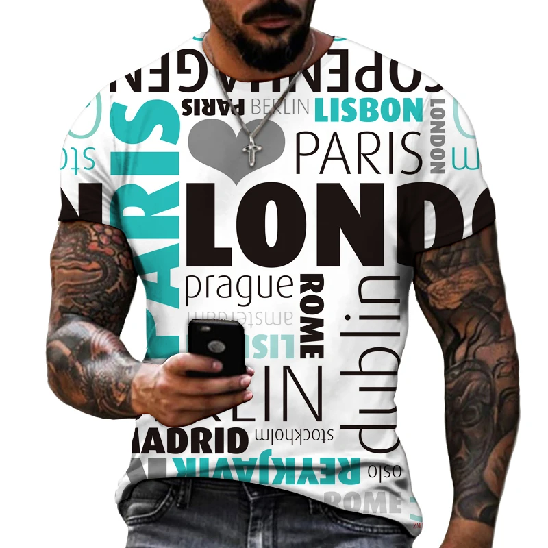 الرجال خطابات كامل الجسم ثلاثية الأبعاد تي شيرت مطبوع موضة كم قصير الأعلى لايكا البوليستر جودة تي شيرت حجم كبير S-5XL الراحة