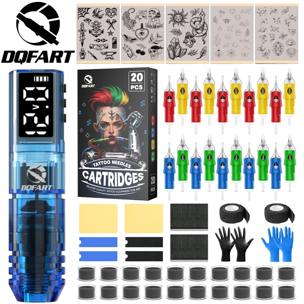 DQFART P1 Electric Wireless Tattoo Machine Set Tattoo Needles 20Pcs/Box Body Art Creative Designs Beginner Supplies Accessories