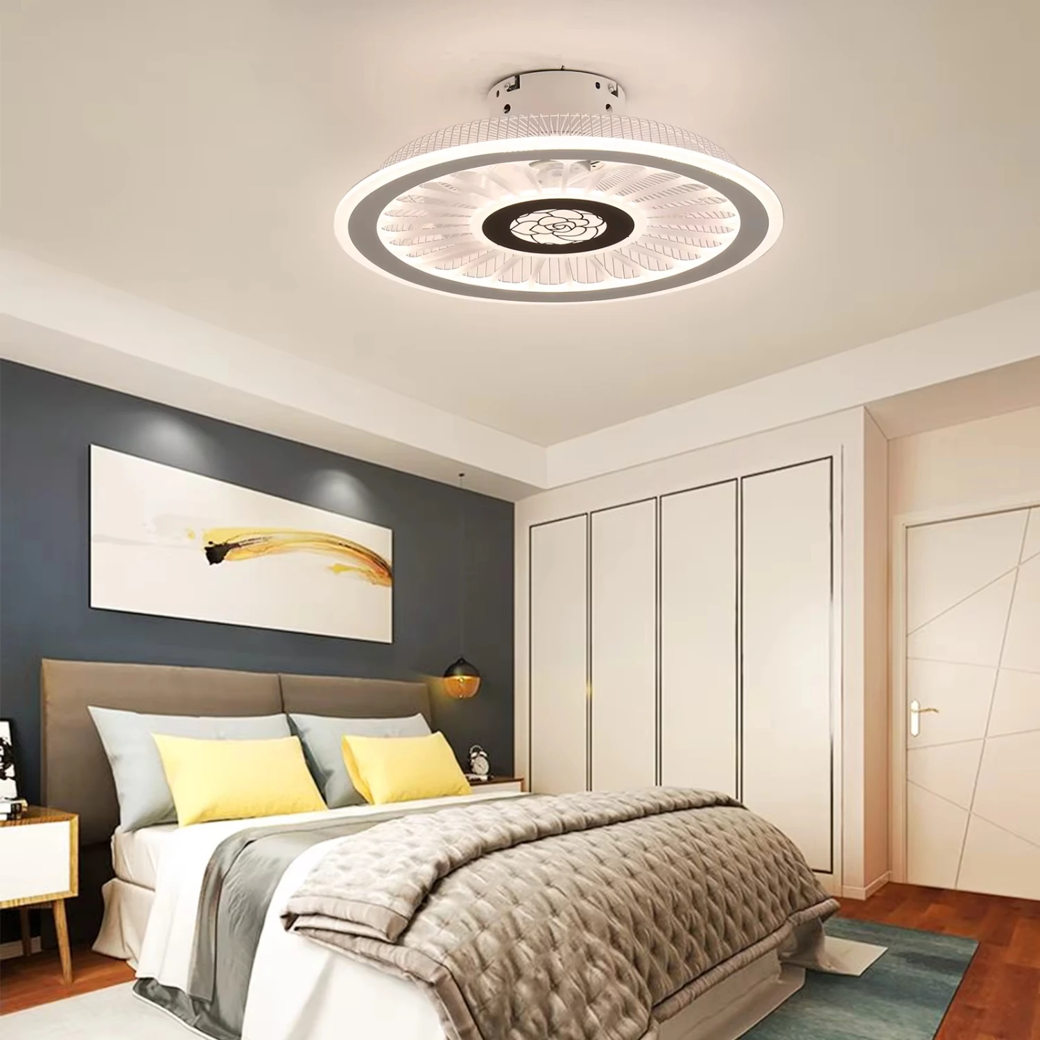 

Modern Ceiling Fan Light Remote Flush Mount Chandelier Lamp 3 Speed Dimmable