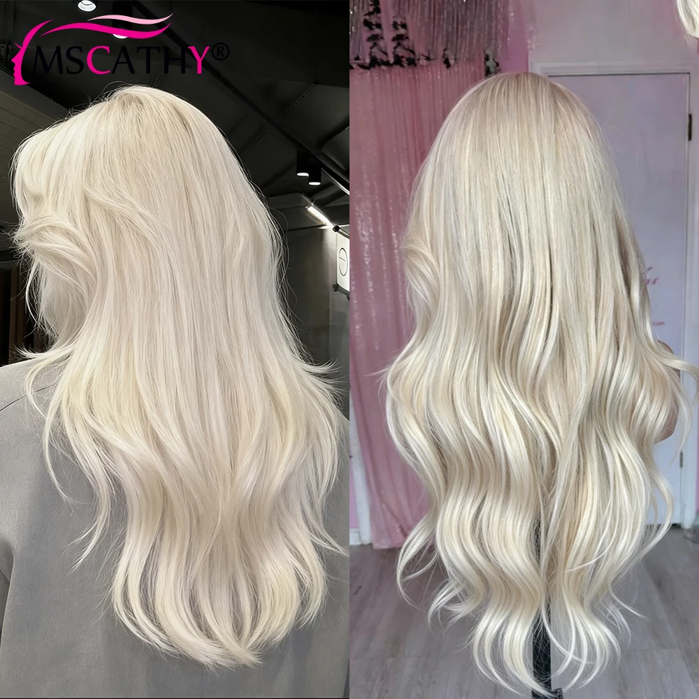 220% geschichtete, perlblonde Echthaarperücken für Damen, Body Wave, kleberlose UHD transparente Lace-Closure-Perücke, 5x5 Pre-All-Perücken