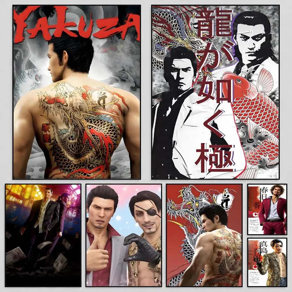 Game Yakuza Like a Dragon Kiryu Poster Self Adhesive PP Wall Art HD Gaming Room Bedroom Living Room Decor Apartment Gift