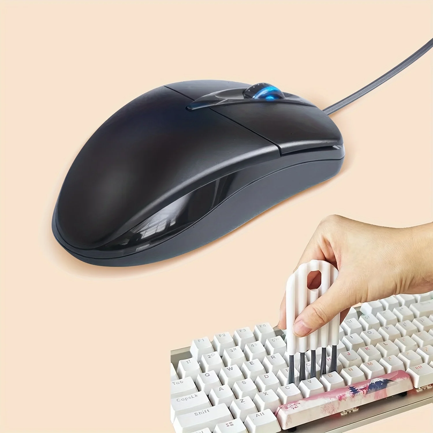 

PC USB Optical Wired Mouse with Mini Small Cleaning Brush for Keyboard, 3D Laptop Home Office Mouse, Anti Slip Roller 1200DPI