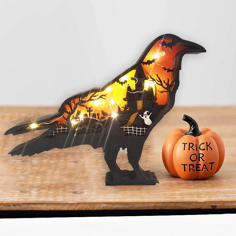 Halloween Decoration Wooden Crow Animal Wolf Statue Office Room Decor Bear Ornaments for Halloween Home Decoration Accessories