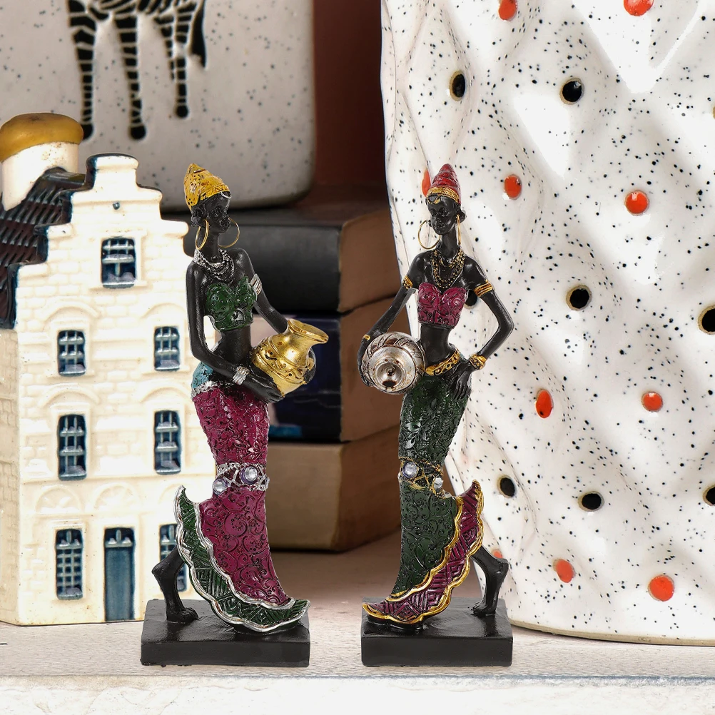 Decorations African Women's Artwork Home Statue Resin Crafts Woman Female Figurine Figure Figures for Sculptures Office