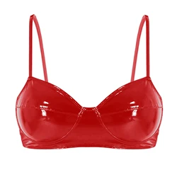 Women's Pole Dance Bra Top Lingerie Wetlook Leather Brassiere Rave Outfit Wire-free No Pad Bra Top for Belly Raves Clubwear