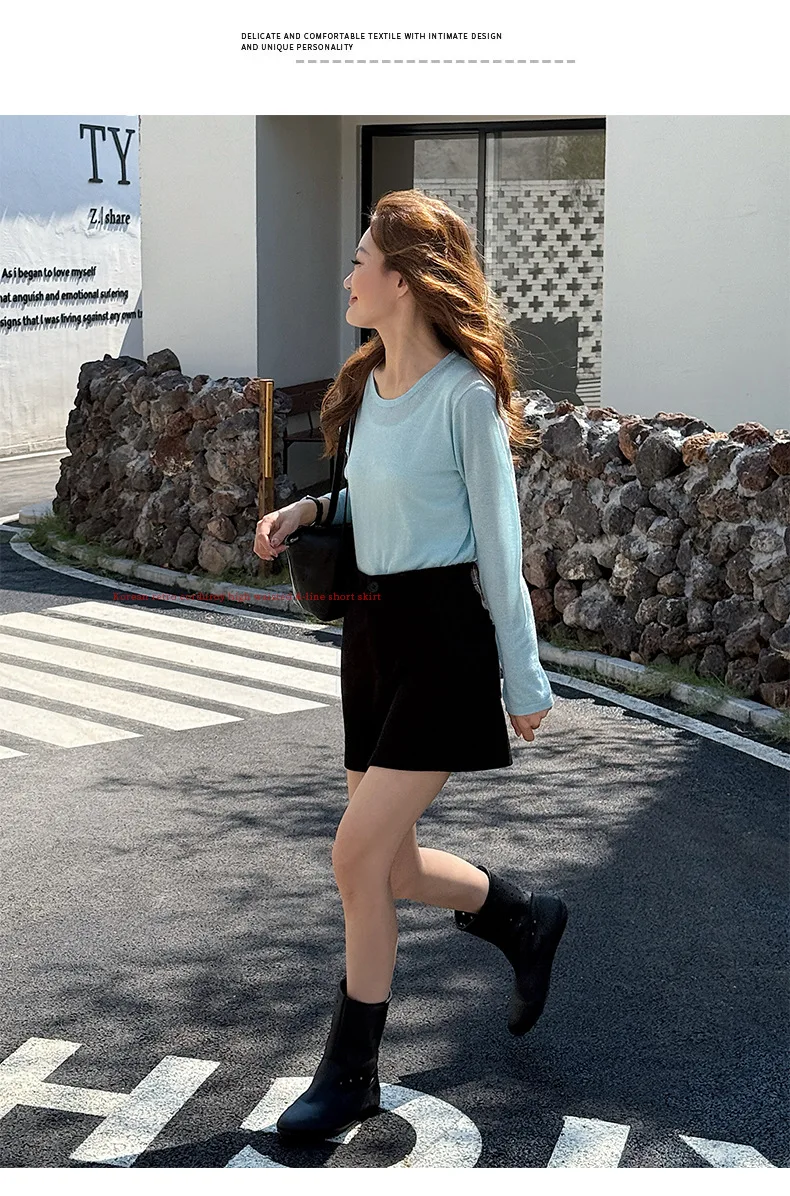 Women's High-Waist A-Line Short Skirt Spring Autumn Retro Brown Corduroy Skirts Woman Solid Color Straight Leg Pencil Skirt Mini