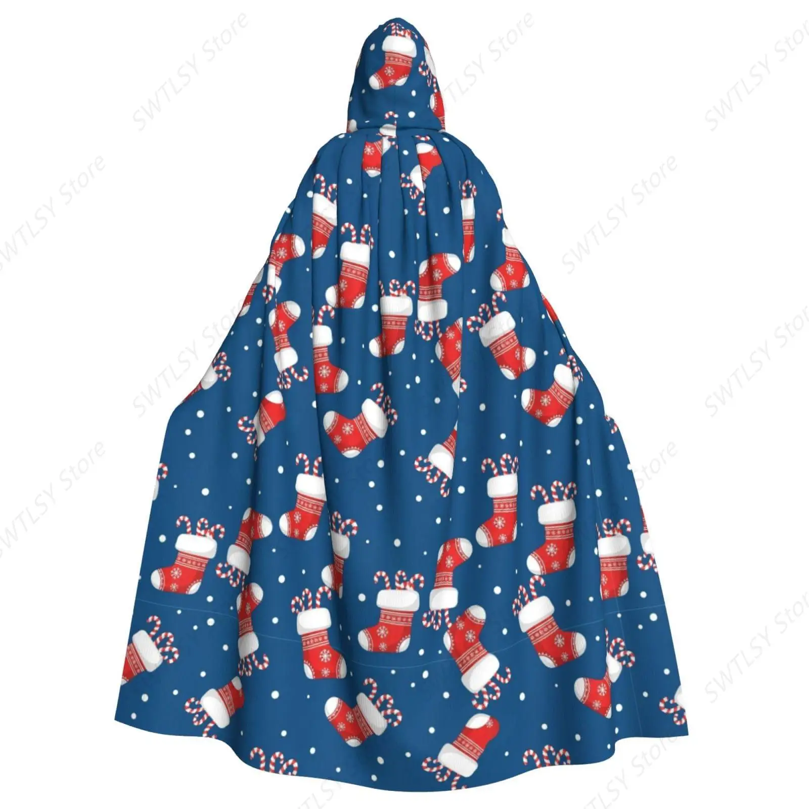 Christmas Socks And Candy Women Men Full Length Hoodie Dress Cloak for Halloween Christmas, Mysterious Goth Vampire Outfit