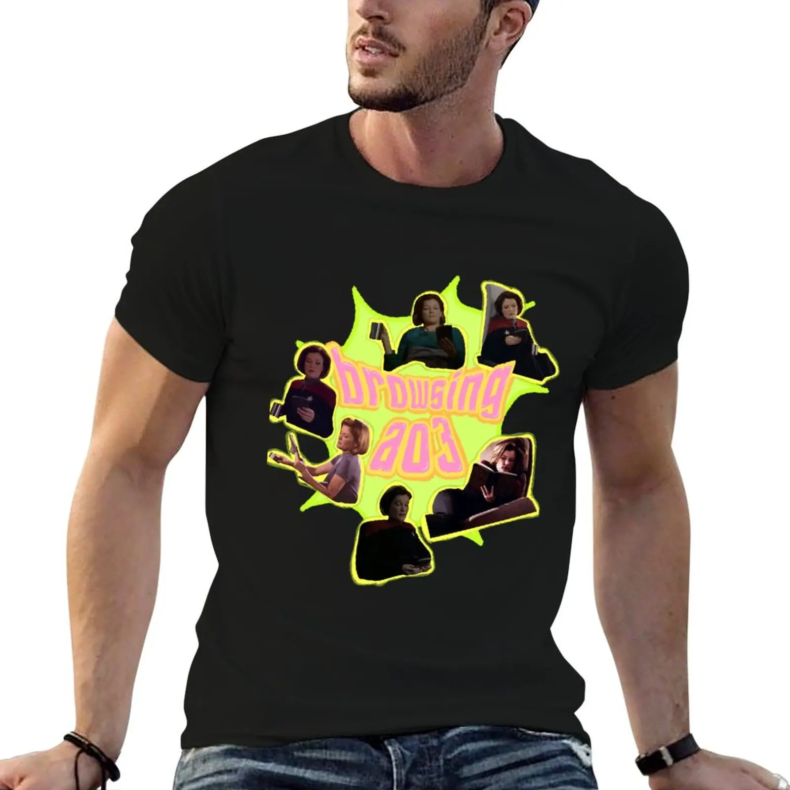 Captain janeway reads, and you should too!!! T-Shirt cute tops cotton graphic tees slim fit t shirts for men