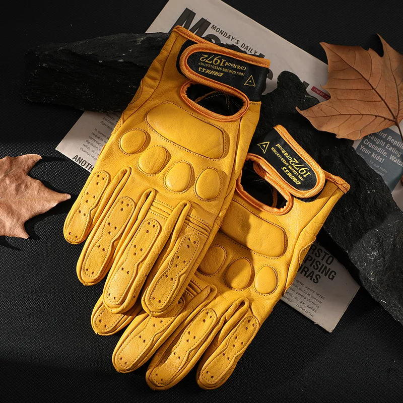 Motorcycle Cycling Gloves Leather Full Finger Wear-resistant Touchscreen Protection  para moto Motocross Racing Cowhide