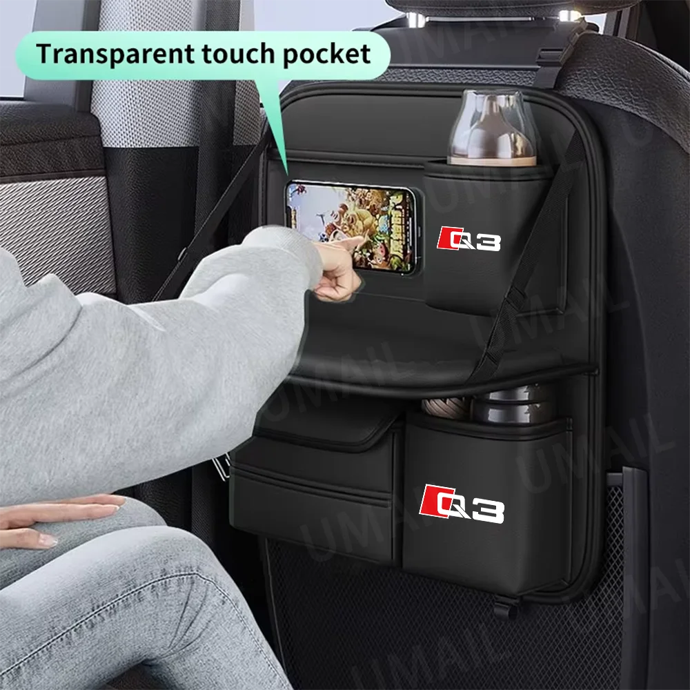 Car Seat Back Storage Bag for Kids with Foldable Dining Table Tray Multi-Pocket Auto Backseat Organizer for Audi Q3 Q5 Q7 Q8 TT view 2