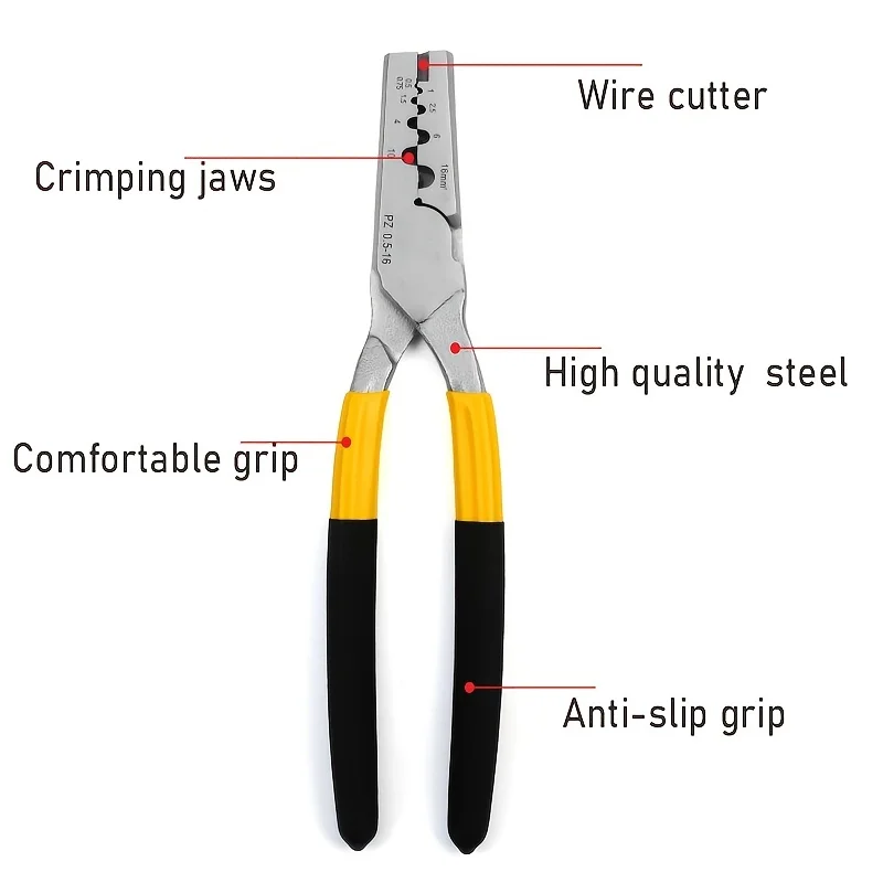 PZ0.5-16 Crimping Tool 0.5-16mm² 20-5AWG Tube Terminals Crimper Plier Set Electrical Terminals Clamp Tool For VE/EN/TE/GT Copper