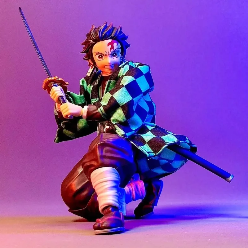 Kamado Tanjirou Jongen Zwart Blauw Geruite Doek Jas 1/12 Draad Vormige Korte Anime Action Figure Kleding Accessoire voor Shf 6 ''Body