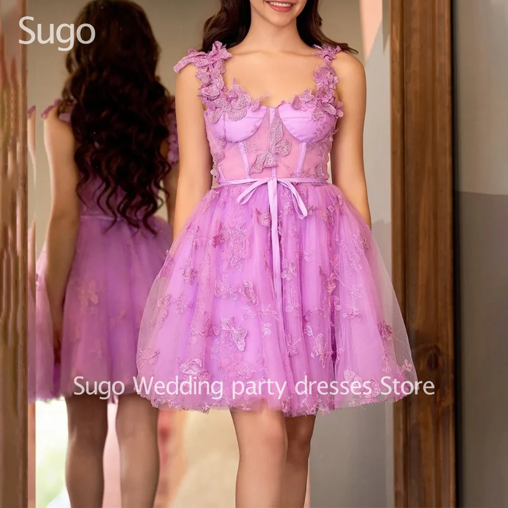 

Customized Purple Butterflies Homecoming Dresses for Special Events Spaghetti Strap Teenager Woman Party Cocktail Dress 2025