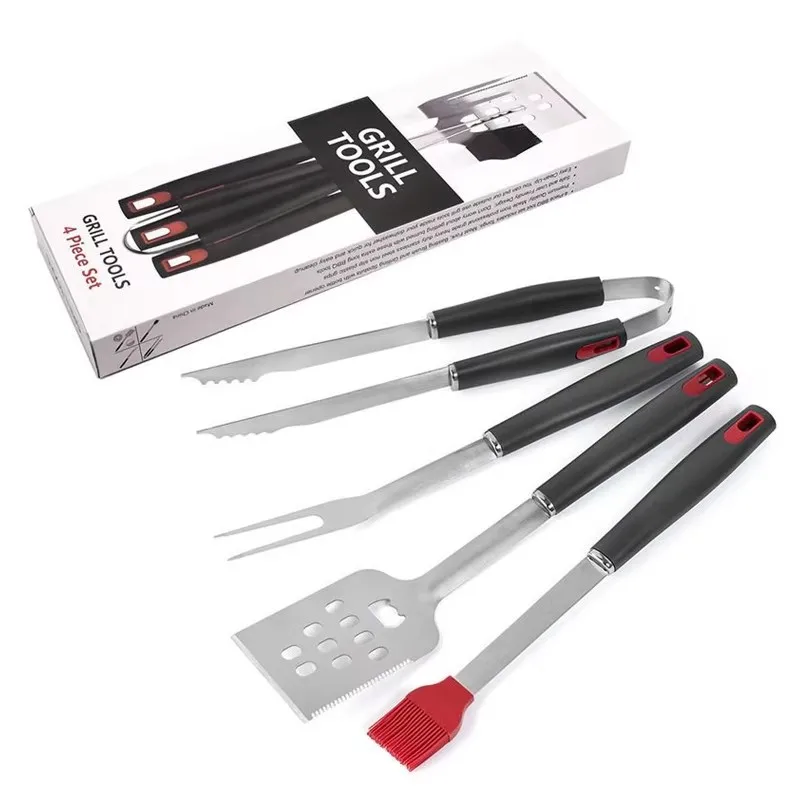 4Pcs/se BBQ Grill Tools Set Heavy Duty Stainless Steel Barbecue Grill Tool Set Tong Brush Fork Spatula BBQ Tools YY029