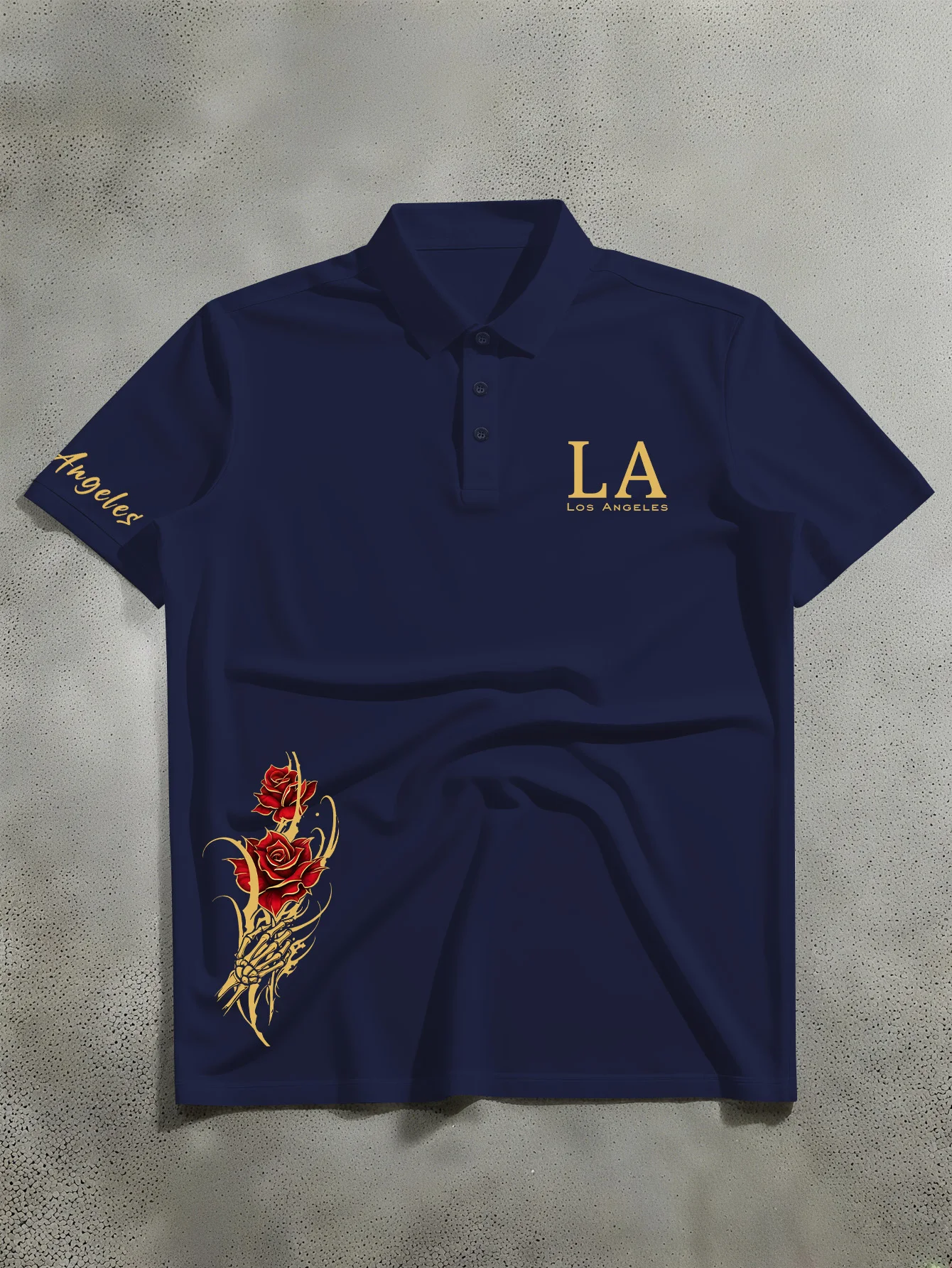 Boys' short sleeved polo shirt, fashionable dark style English text red rose printed polo shirt