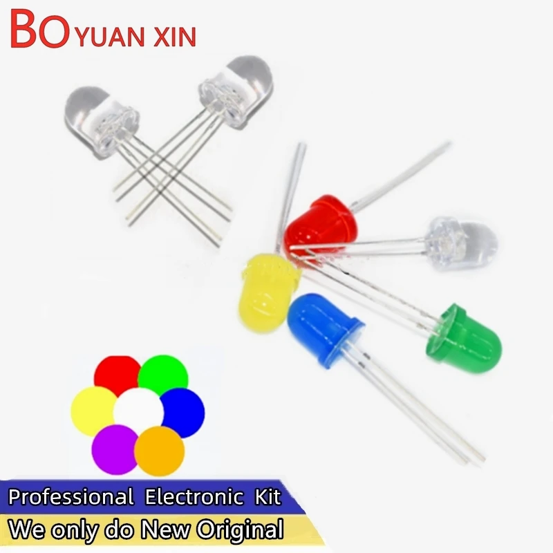 10PCS 10MM Round Light Emitting LED Red Yellow Green Blue White Orange Pink Purple RGB Colorful flash F10 light emitting diode