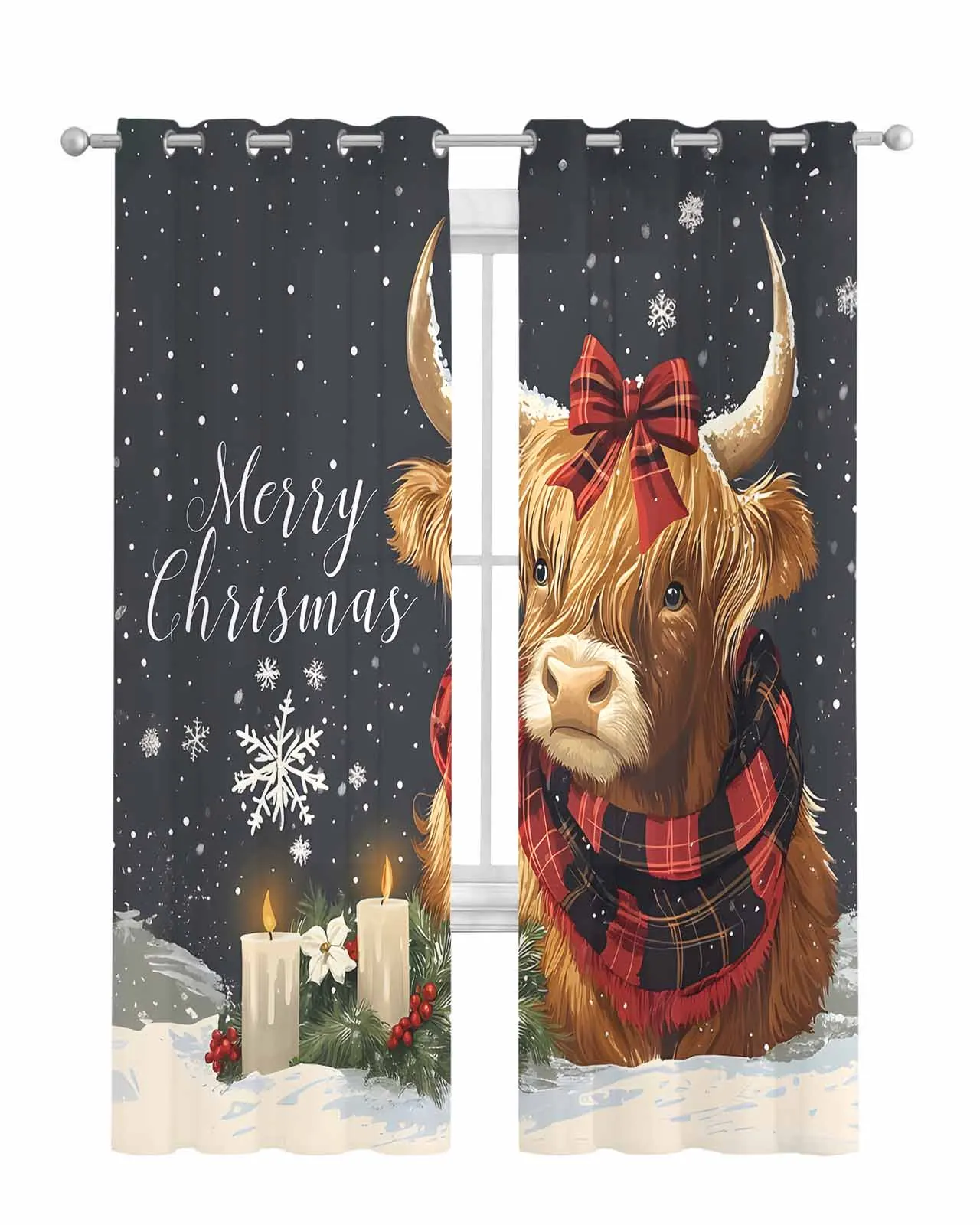 Christmas Yak Plaid Scarf Curtain Tulle Curtains For Living Room Kitchen Window Treatments Voile Curtains