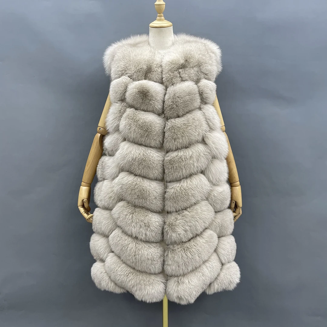 MISSJANEFUR Real Fox Fur Vest Women Long Fashion Warm 2022 Sleeveless Fur Coat Plus Size Gilet  Winter Female Outerwear