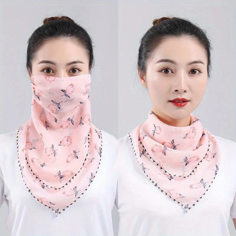 وشاح صيفي واقي من الشمس قناع كبير لحماية الرقبة للنساء قناع وجه قابل للتنفس تغطية كاملة للوجه حجاب شيفون رقيق قابل للتعديل