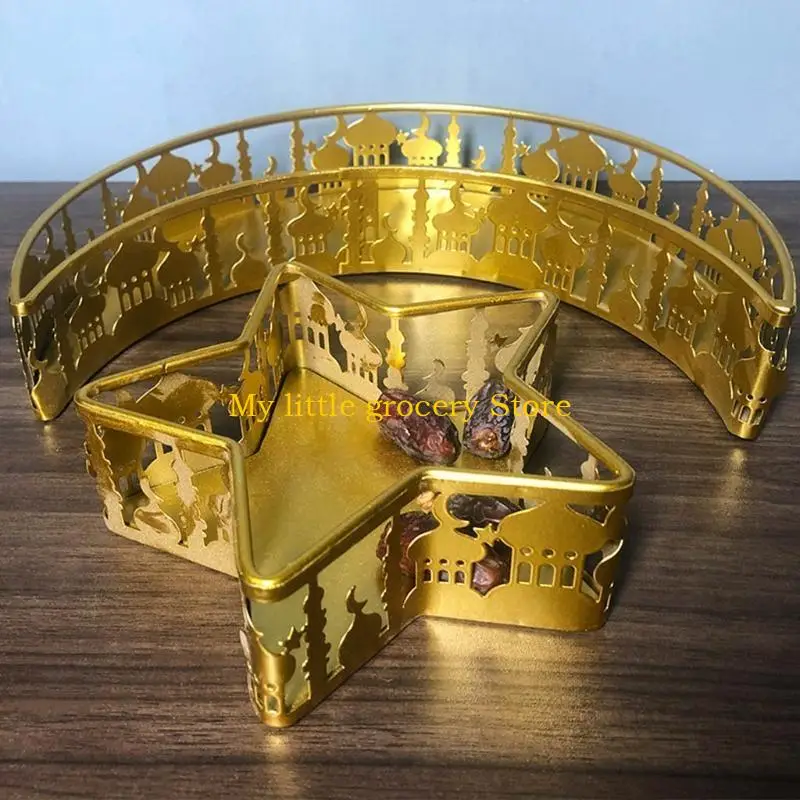 D5BD Ramadan Kareem Decor Eid Mubarak Moon Star Serving Tray Ramadan Muslim Islamic Party Supply Durable for DIY Home Dessert