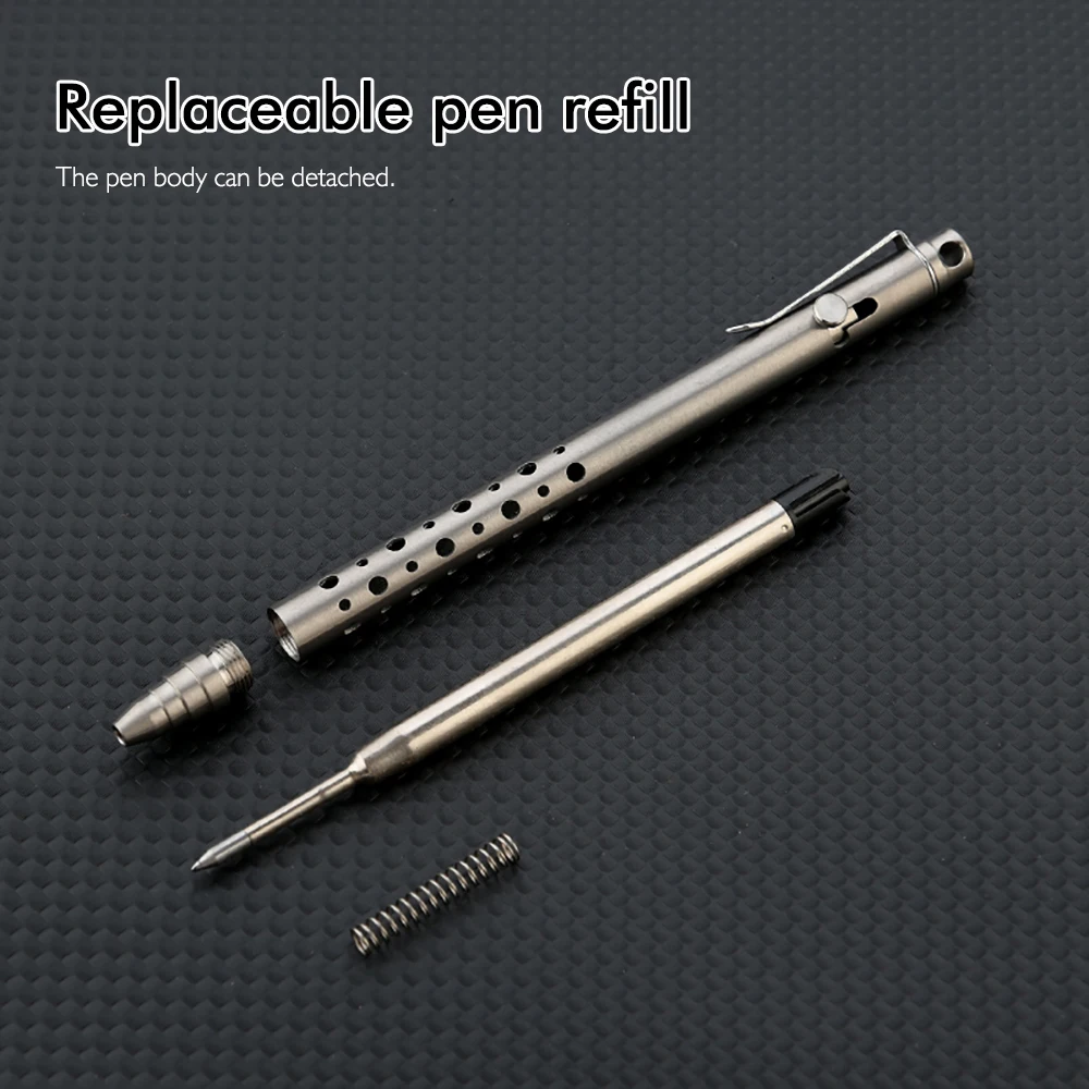 قلم حبر جاف تكتيكي من سبائك التيتانيوم EDC للبقاء في الهواء الطلق، أداة متعددة بحجم الجيب لهدية المكتب والأعمال