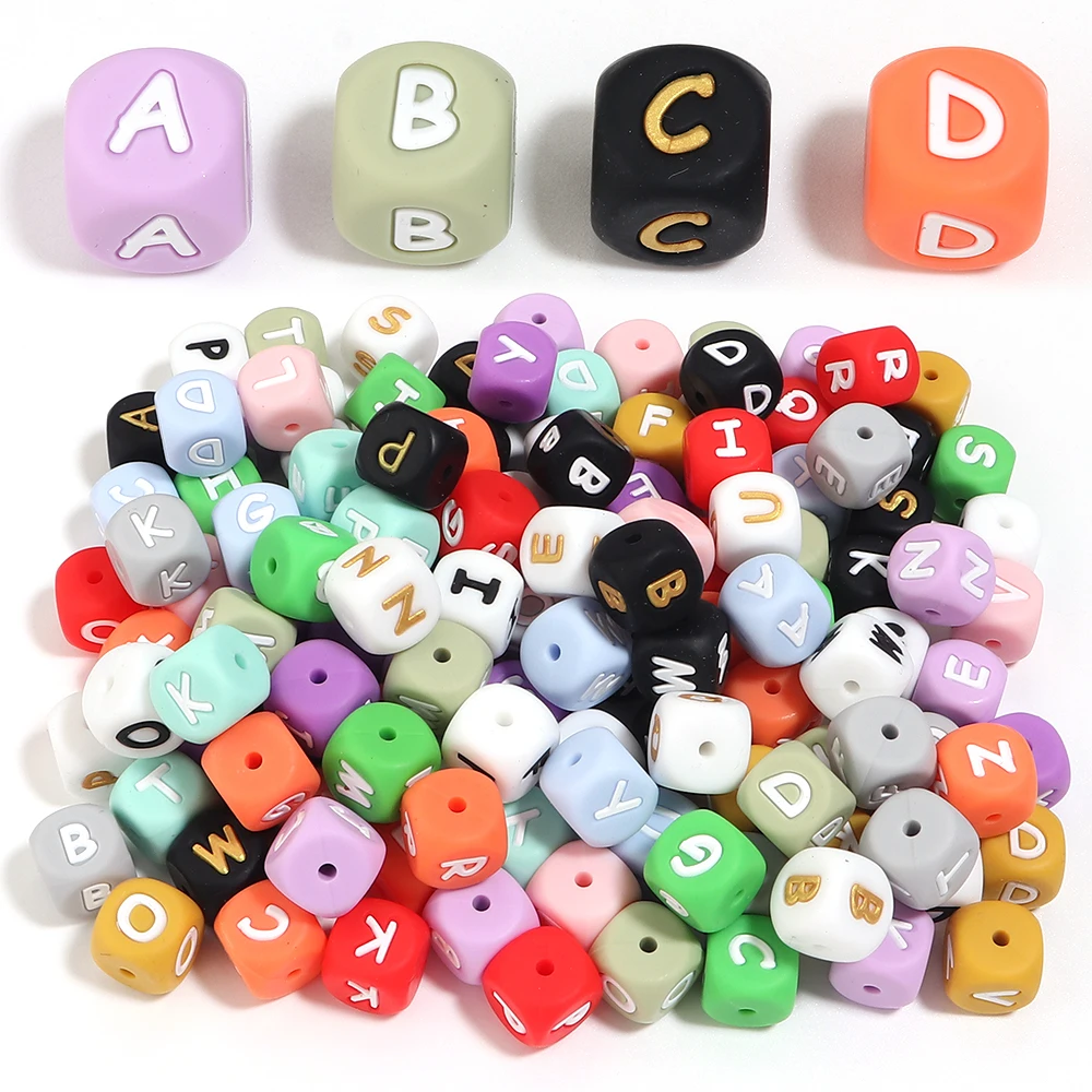 10~26Pcs/Lot 12mm Square Silicone Alphabet Beads Colorful English Letter Loose Beads For DIY Name Bracelet Keychains Accessories