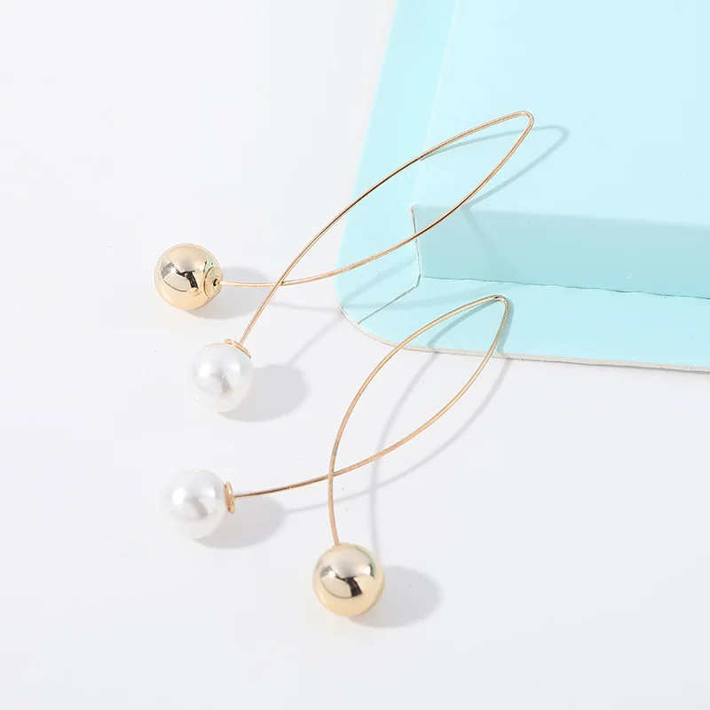 New Pearl Ball Pendants Dangle Earrings Round Metal Drop Women Earrings Cross Wire Fish Shaped Earrings Charming Ear Jewelry