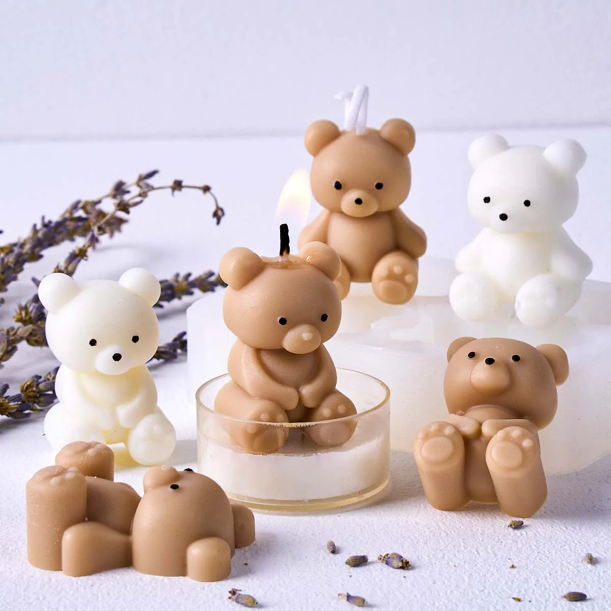 4 Hole Bear Silicone Candle Mold DIY Cartoon Teddy Bear Shape for Handmade Aromatherapy Candle Gypsum Resin Soap Making Molds
