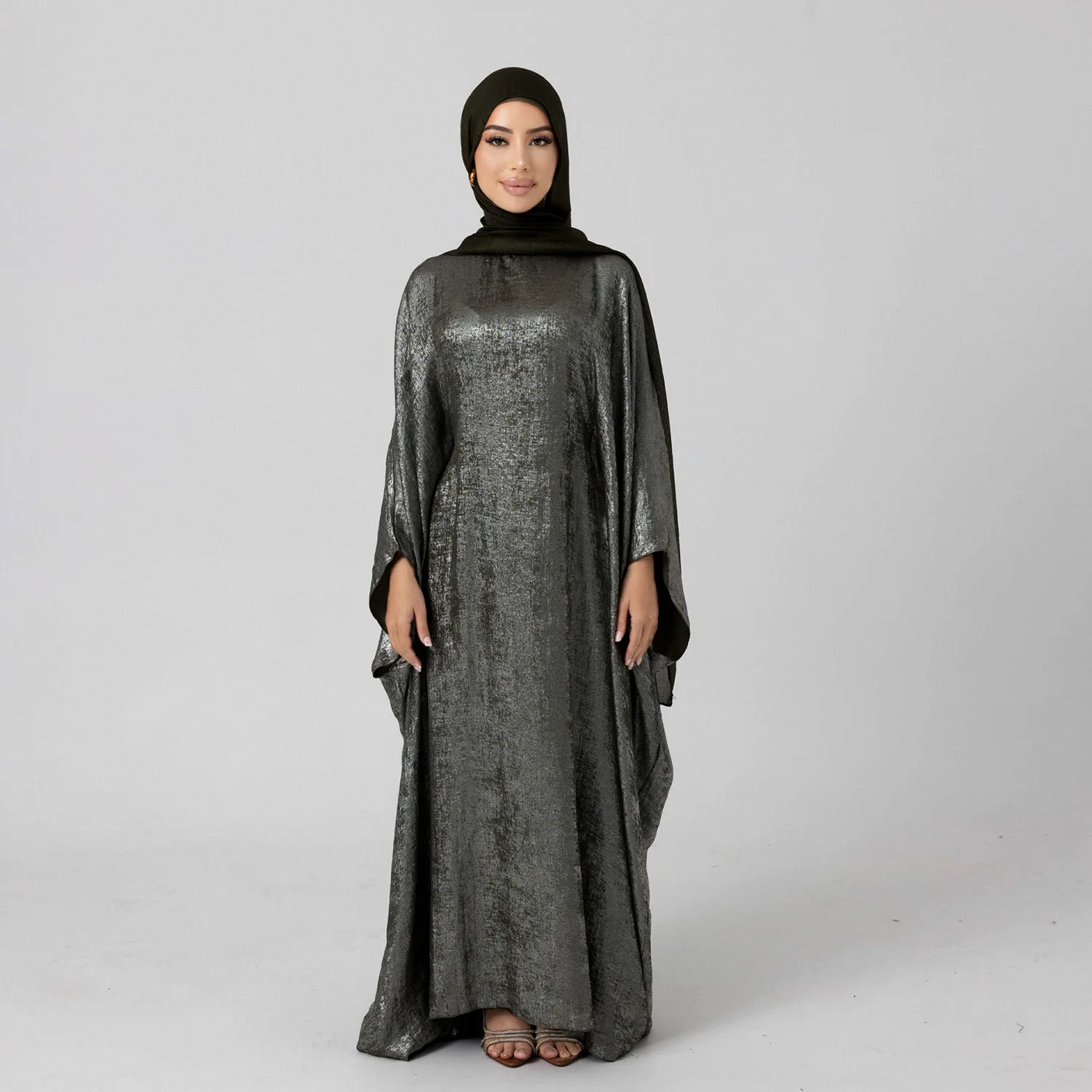 Ramadan Eid Shiny Batwing Satin Maxi Abaya Dubai Luxury 2024 Abayas For Women Muslim Kaftan Dress Islamic Caftan Marocain Femme