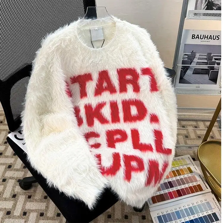 

Американский вязаный свитер из норкового бархата, мужской, с круглым вырезом, премиум-класса, для пар, осенне-зимний, теплый, как пальто