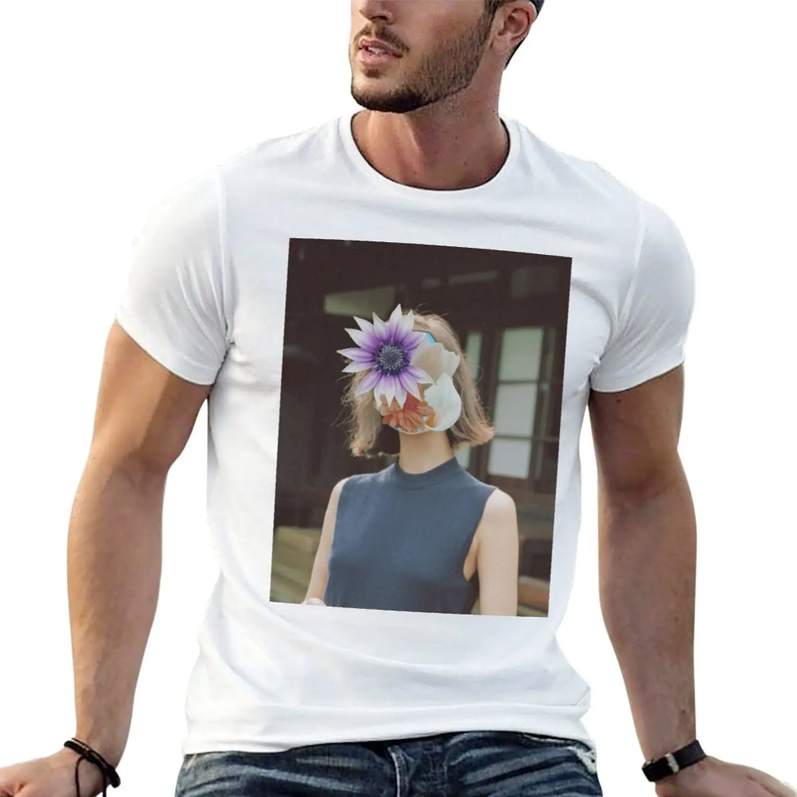 

Face Flower T-Shirt oversized graphic tee Clothing anime clothes plain black t shirts men
