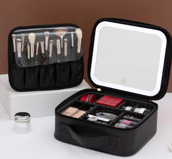Fashion Makeup Bag with Led Large Capacity Multi Layer Portable Travel Handheld Storage Box for Women