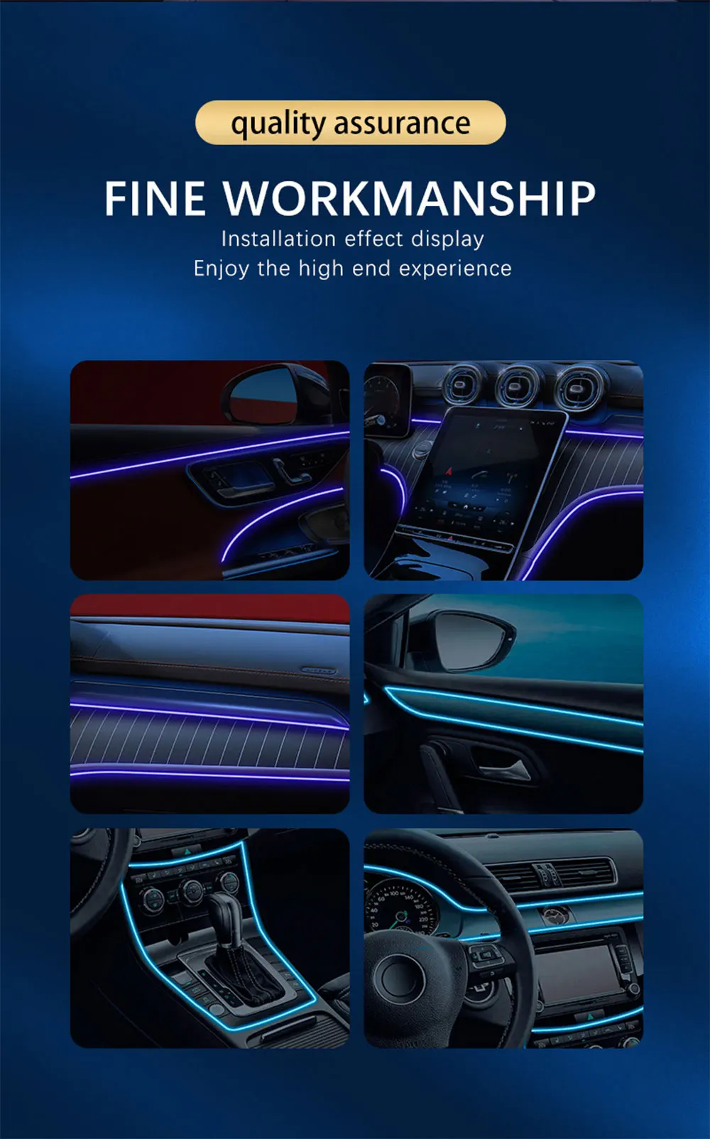 Car RGB LED Ambient Light Strip USB Fiber Optic Atmosphere Car Neon Interior Light Strip Center Console Door Decoration Lamp