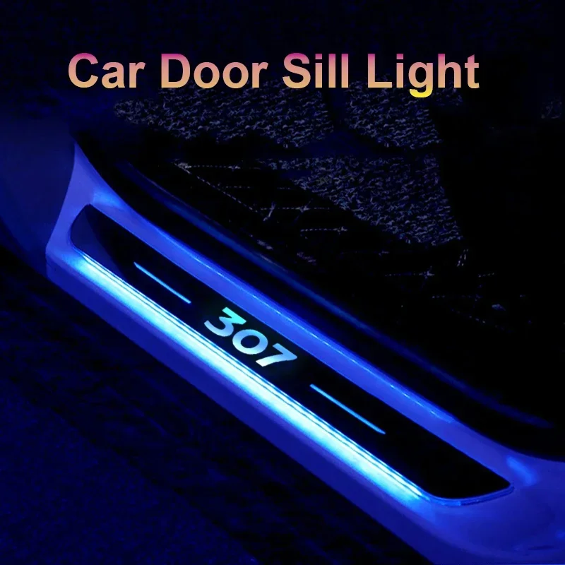 Wireless Illuminated Threshold Strips USB LED Welcome Pedal Door Sill Stepping Light Car Styling for Peugeot 307 Logo