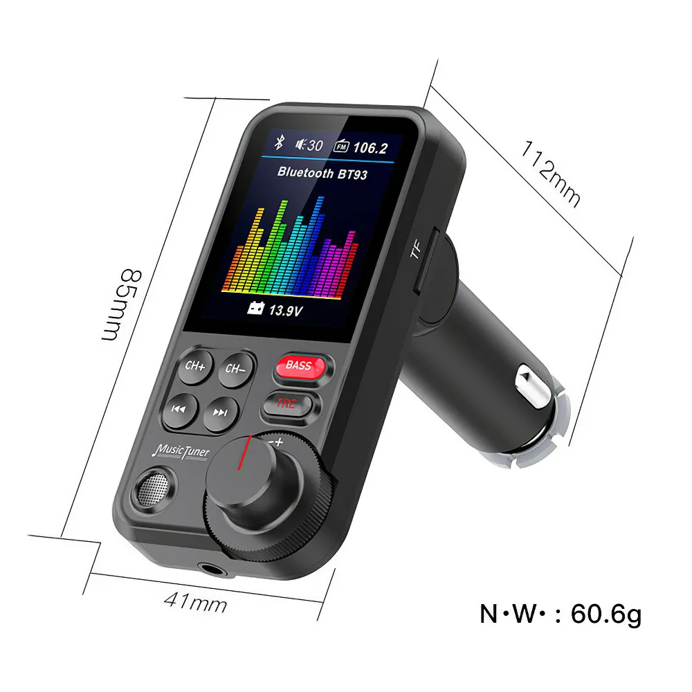 BT93 Car MP3 Player and QC3.0 18W Phone Fast Charger Bluetooth Handsfree Car Kit FM Transmitter Music Tuner