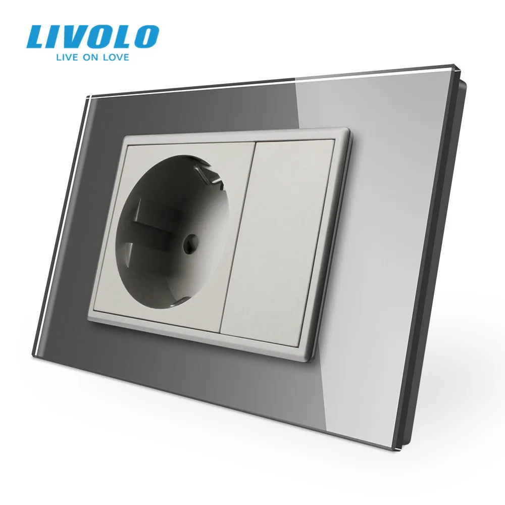 Imagem -03 - Livolo-ue Tomada com Painel de Vidro Cristal Tomada de Parede Branco Preto ac 110250v 16a Vl-c9c1eu11 12