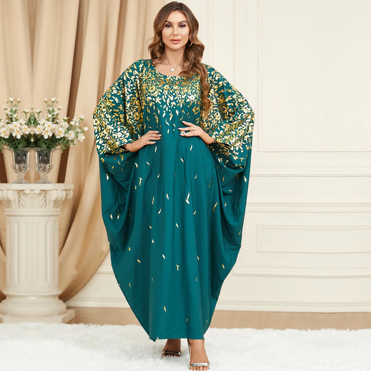 

Abaya Dubai Luxury Batwing Sleeve Floral Print Casual Loose Oversized Kaftan Islamic Clothing For Women Ramadan 2023