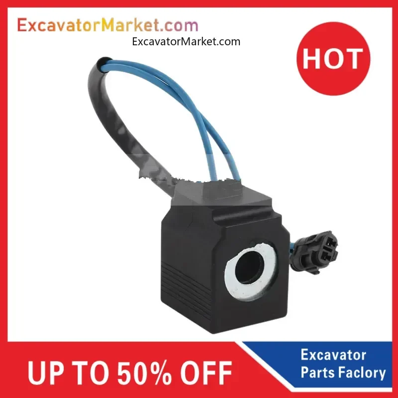 For Lovol FR80 150-7 220-7 Excavator Hydraulic Pump 12V/24V Square Solenoid Valve Coil Plug High Quality Accessories 1pcs