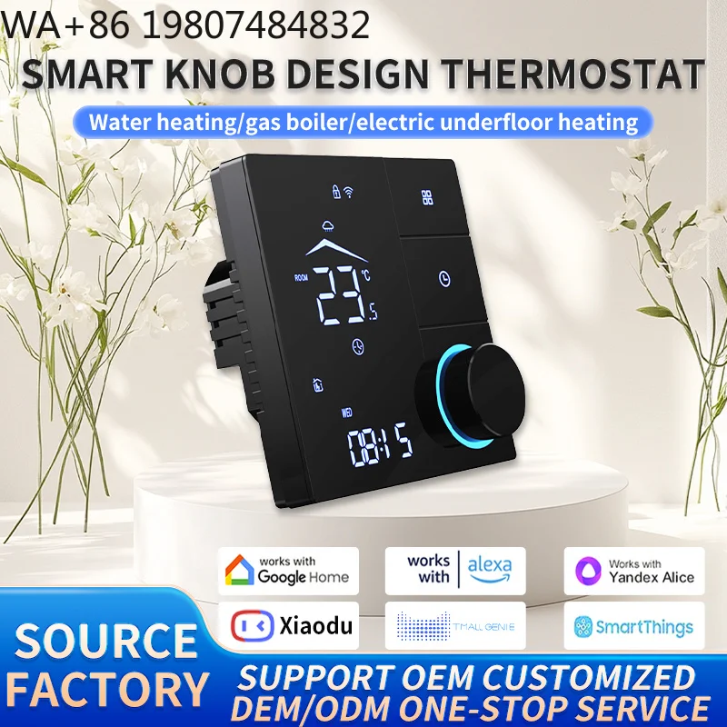 Aluminum Side Knob WiFi  Smart Temp Regulator Touch Screen Room Apartment Hotel Office Alexa Google Voice Control Panel