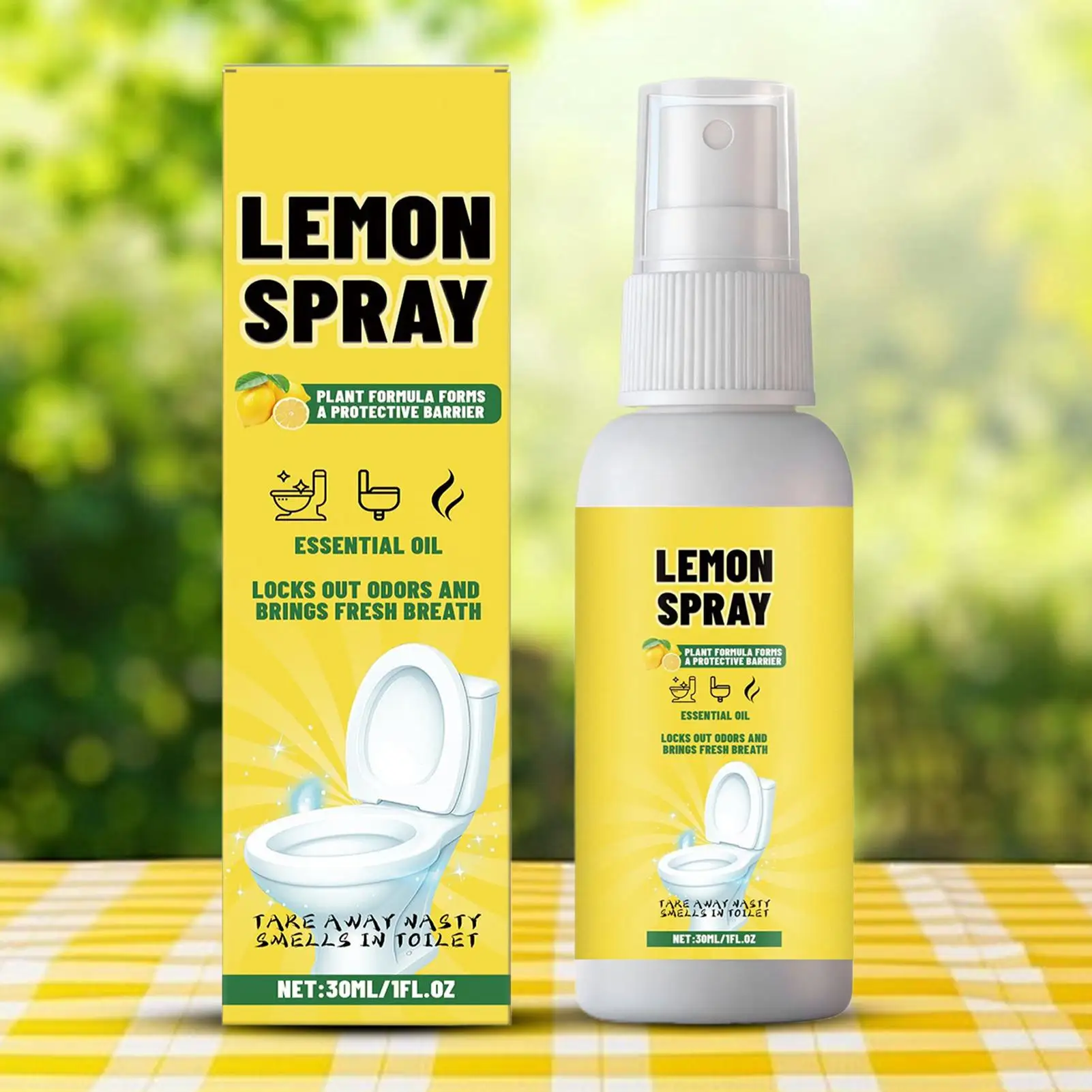 30ml Lemon Flavor Toilet Deodorizer Bathroom Spray Odor Eliminator for Home Hotel Car Travel Closet Office Apartment Fresh Air