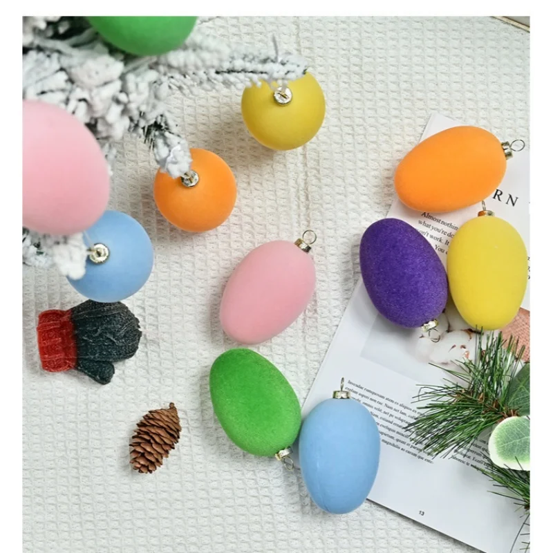 12pcs Easter eggs, Easter flocked hanging balls, Christmas balls, Easter decorations