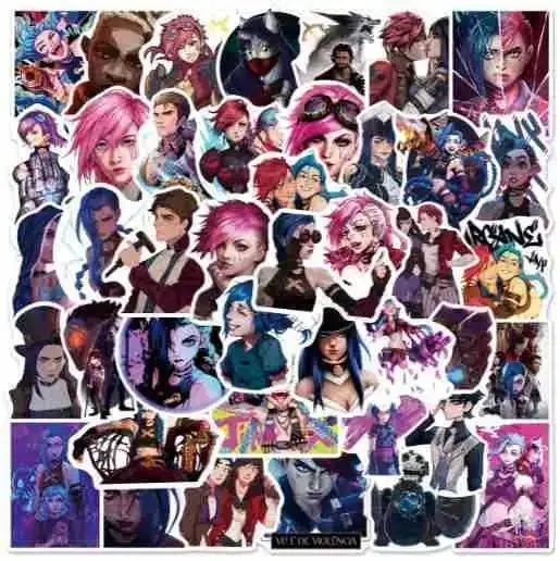 50pcs Cartoon Arcane Stickers Anime Film Figure Jinx Ekko DIY Stickers Scrapbooking Phone Luggage Skateboard Waterproof Decals