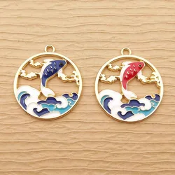 10pcs Wave Fish Charm for Jewelry Making Enamel Pendant Necklace Accessories Diy Supplies Zinc Alloy Gold Plated