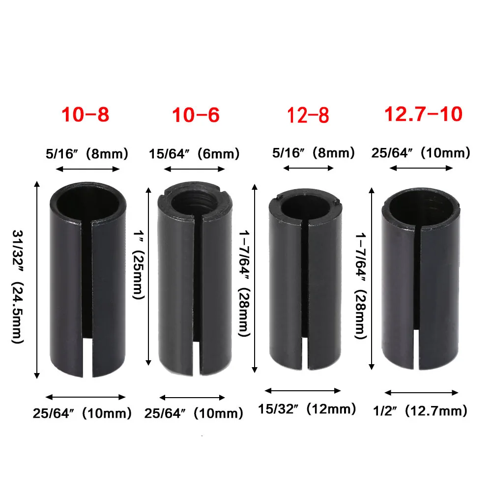 JGZUI Shank Reducer Collet Sleeve Multiple Size Router Bit Adapter From Outer Diameter To Inner Diameter Wood Trimmer Engraver view 3