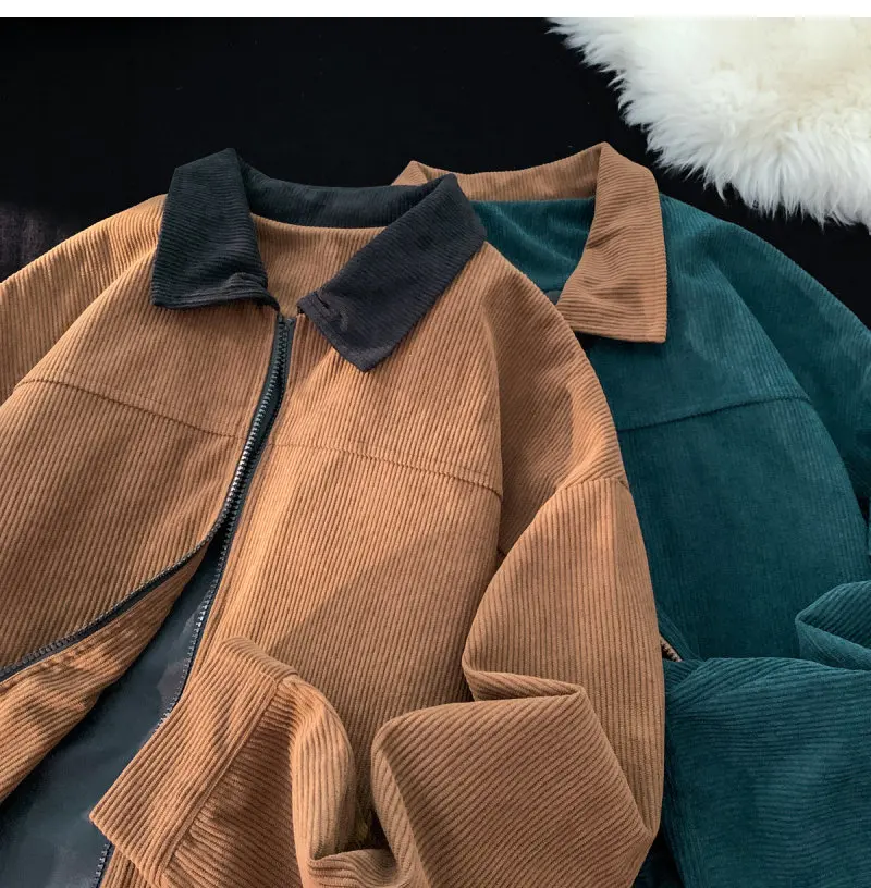 2026 Autumn Corduroy Cargo Jacket For Men Windbreakers Zipper Coats Loose Cargo Outwear Casual Jacket Mens Clothes