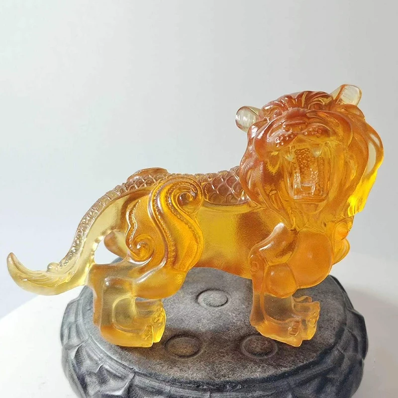 

Colored Glaze Lovel Lion Figurine Glass Artwork Wildlife Animal Sculpture HomeTabletop Decor Lucky Fortune Crystal Birthday Gift